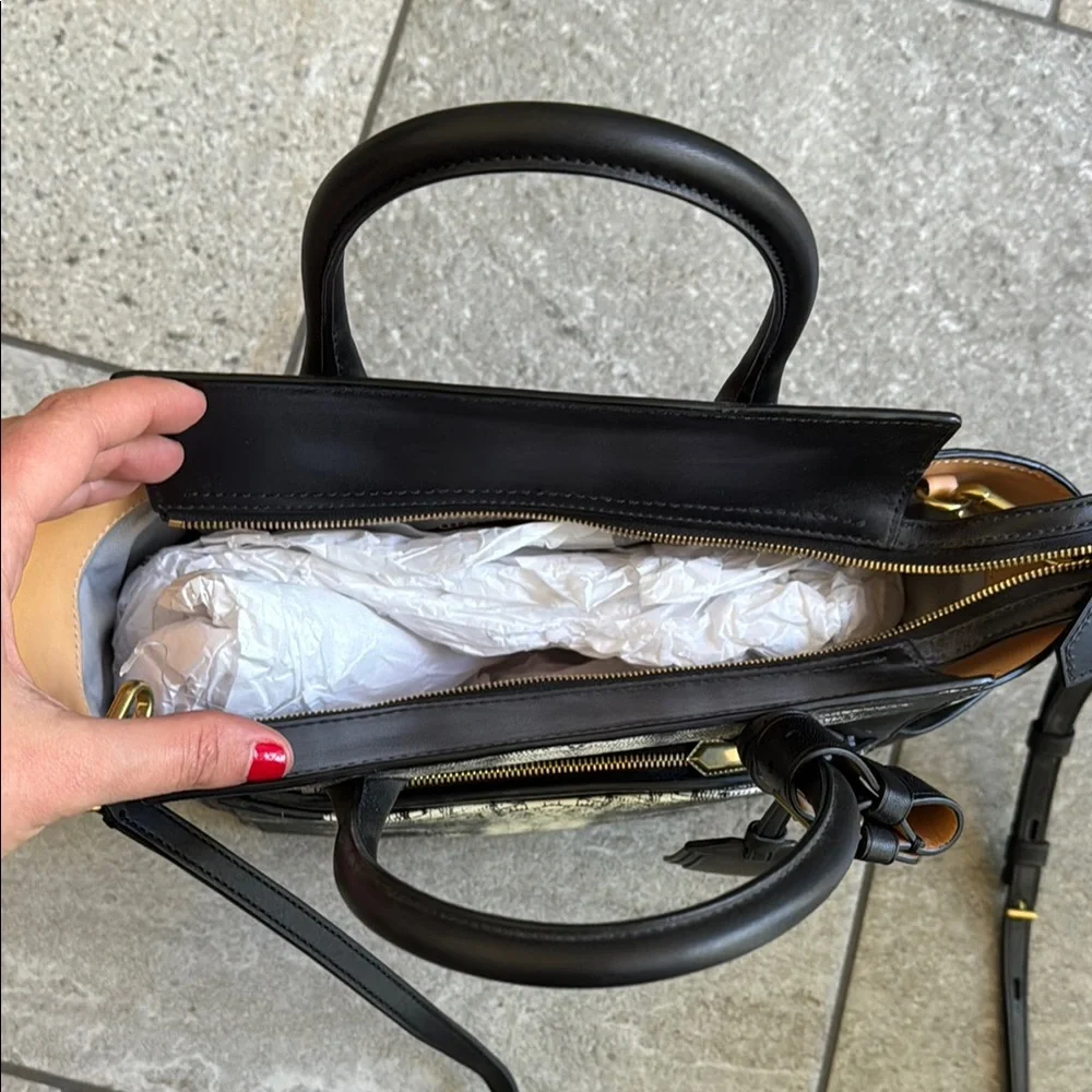 NEW W/ TAGS Reed Krakoff Mini Atlantique Leather Satchel Bag, Black White Lizard